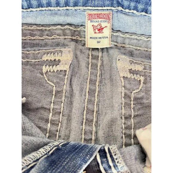 TRUE RELIGION 32 x 28 Jeans BECKY SUPER T USA Pre-Owned Light Wash Frayed Hem - Picture 4 of 13
